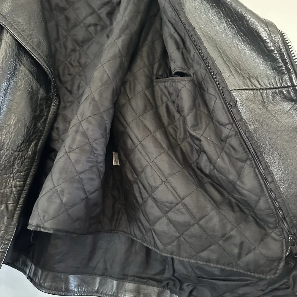 VTG 80's‎ Heavy Genuine Leather Manzoor Motorcycle Jacket Biker 52 Zip Out Liner